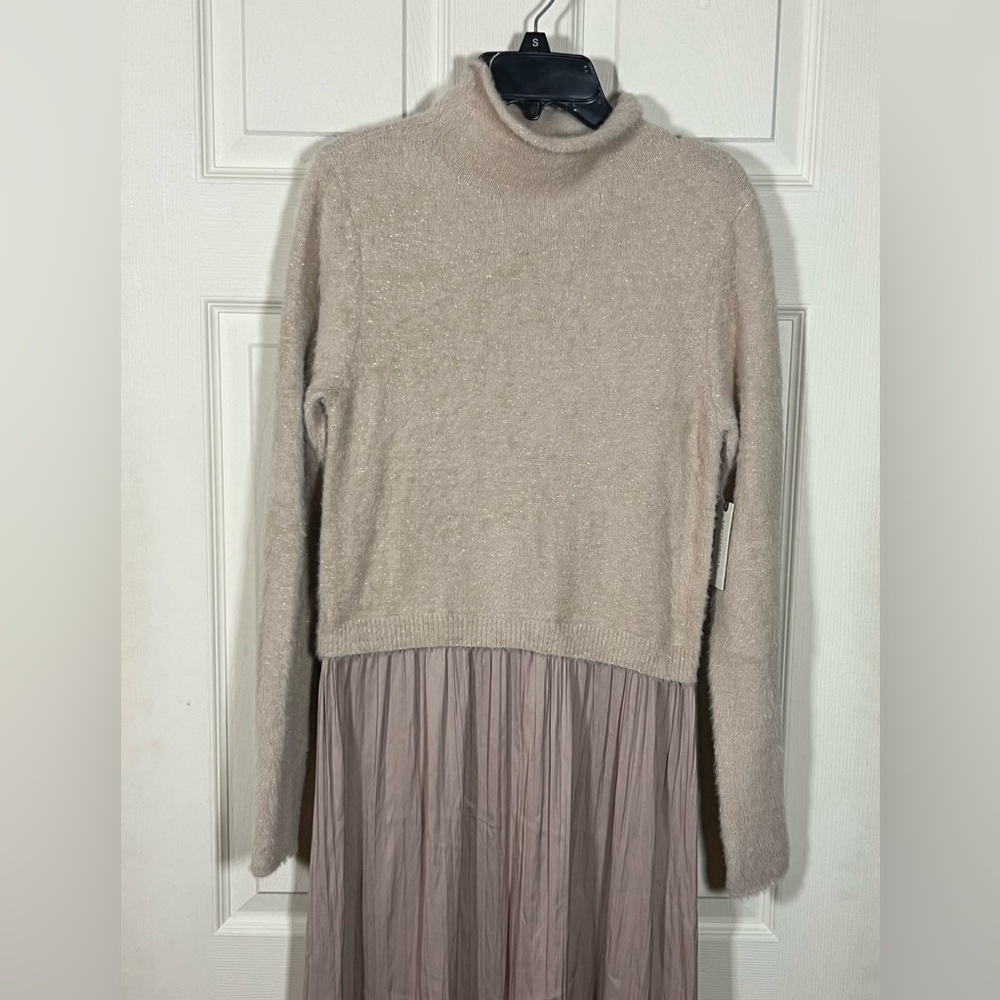 NWT Anthropologie The Thea Twofer Eyelash Sweater Dress Neutral Beige - Picture 3 of 8